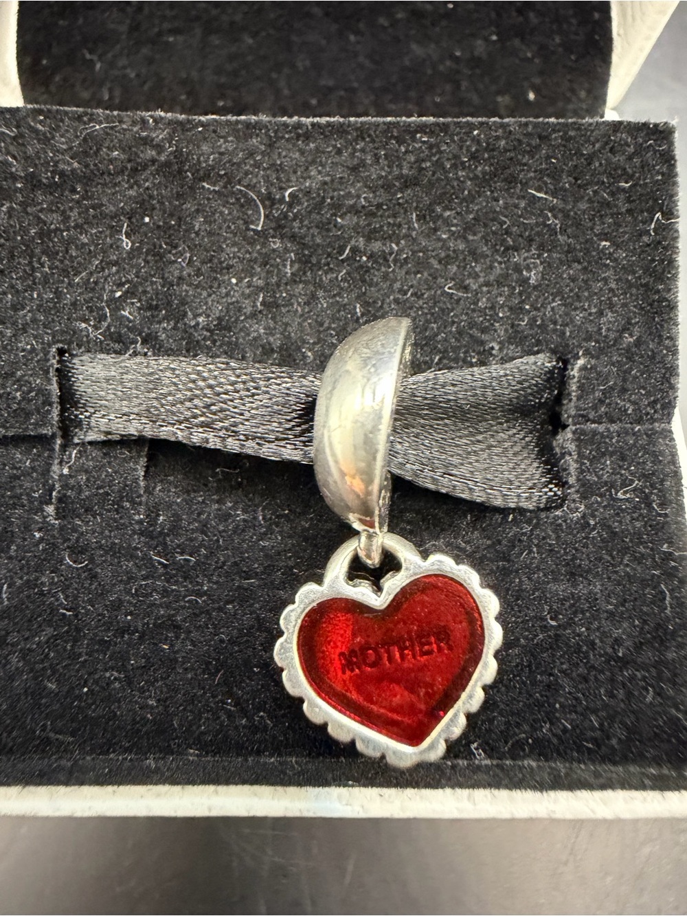 Pandora Mother Heart Charm Red Enamel Silver Tone